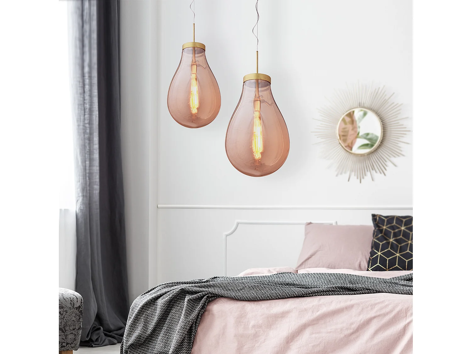 Lampe Suspension Hatann Ambre M Ø40x65 cm