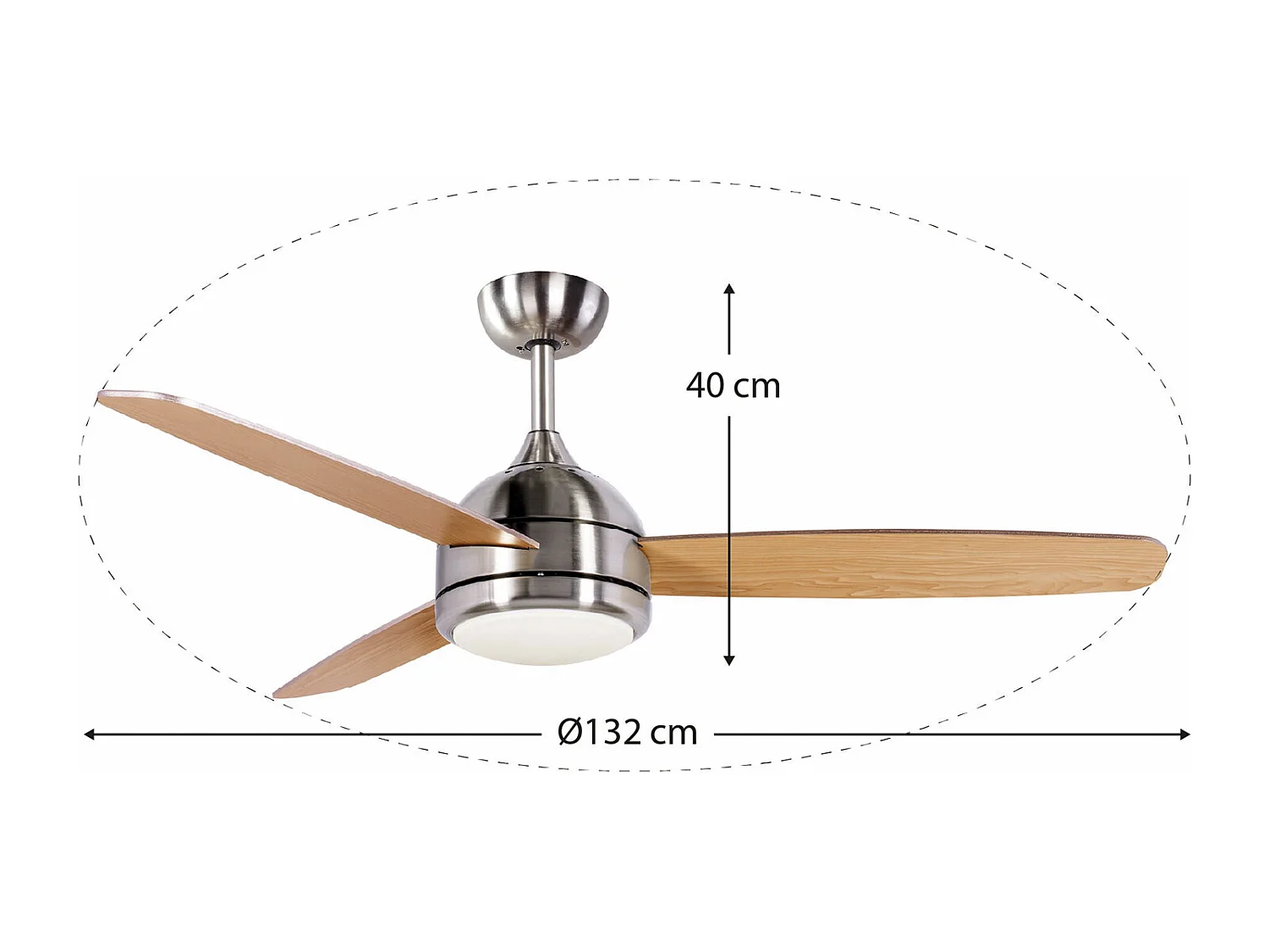 Ventilatore da Soffitto Kekai Siroco Argento DC 132x40cm 55W con Pale in Legno, Luce Regolabile, Timer e Applicazione Smart