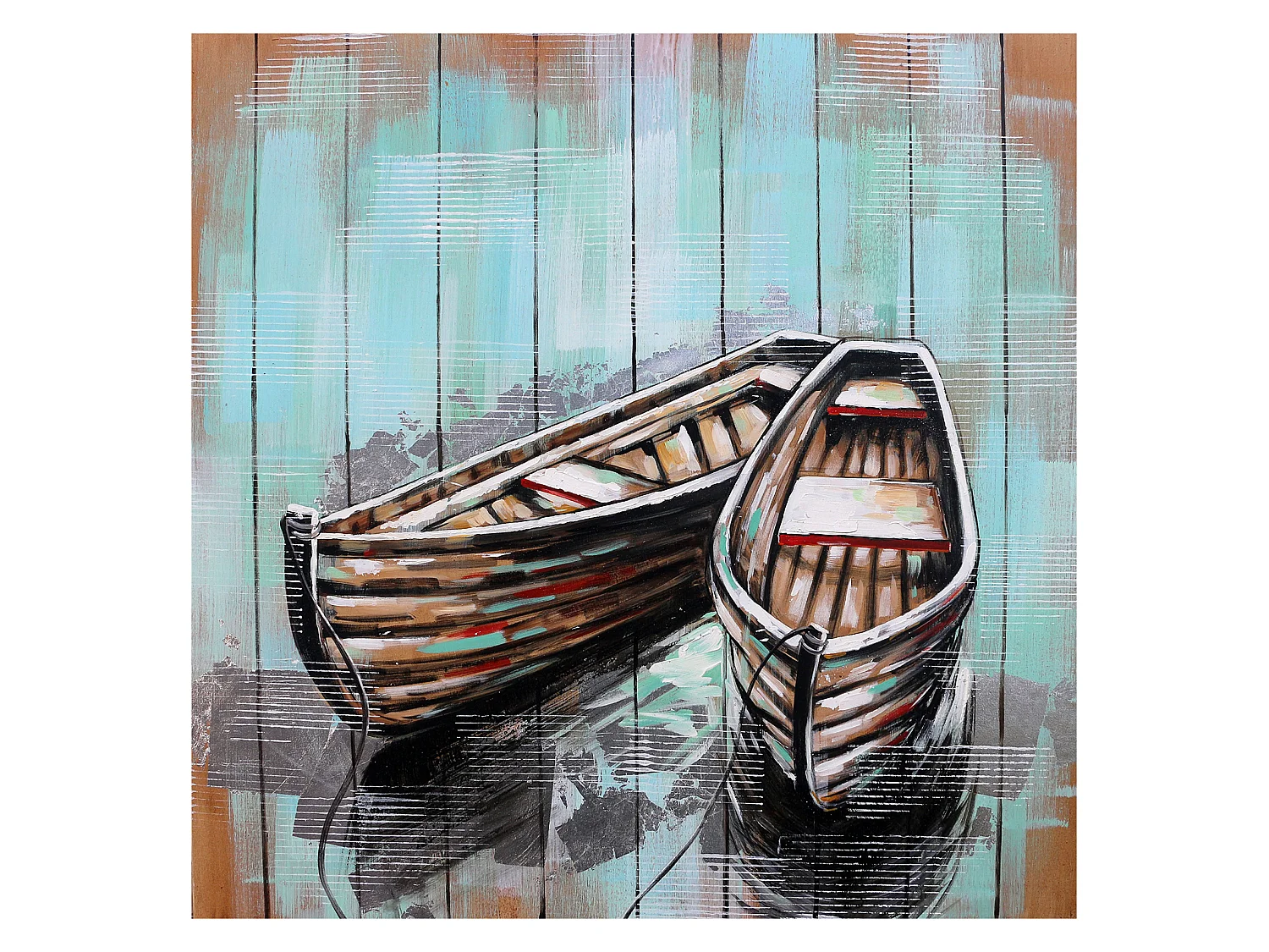 Cuadro Kuatéh Barcas 100 x 100 cm Collage 3D Óleo sobre Lienzo