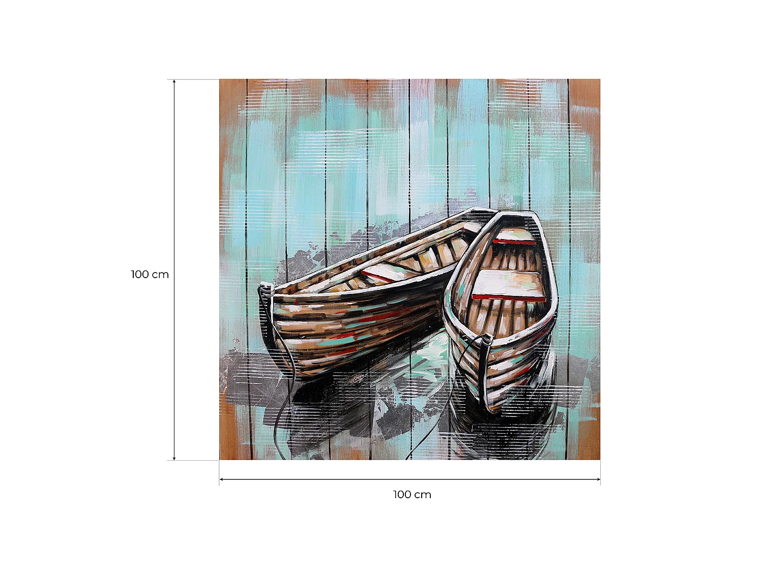 Cuadro Kuatéh Barcas 100 x 100 cm Collage 3D Óleo sobre Lienzo