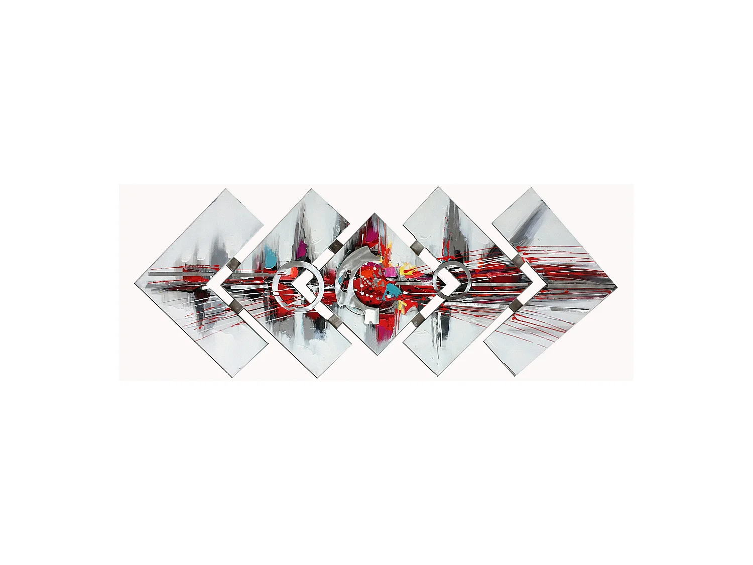 Composition Tableaux Peintures Abstraites Kuatéh 145x57 cm Collage 3D avec Aluminium