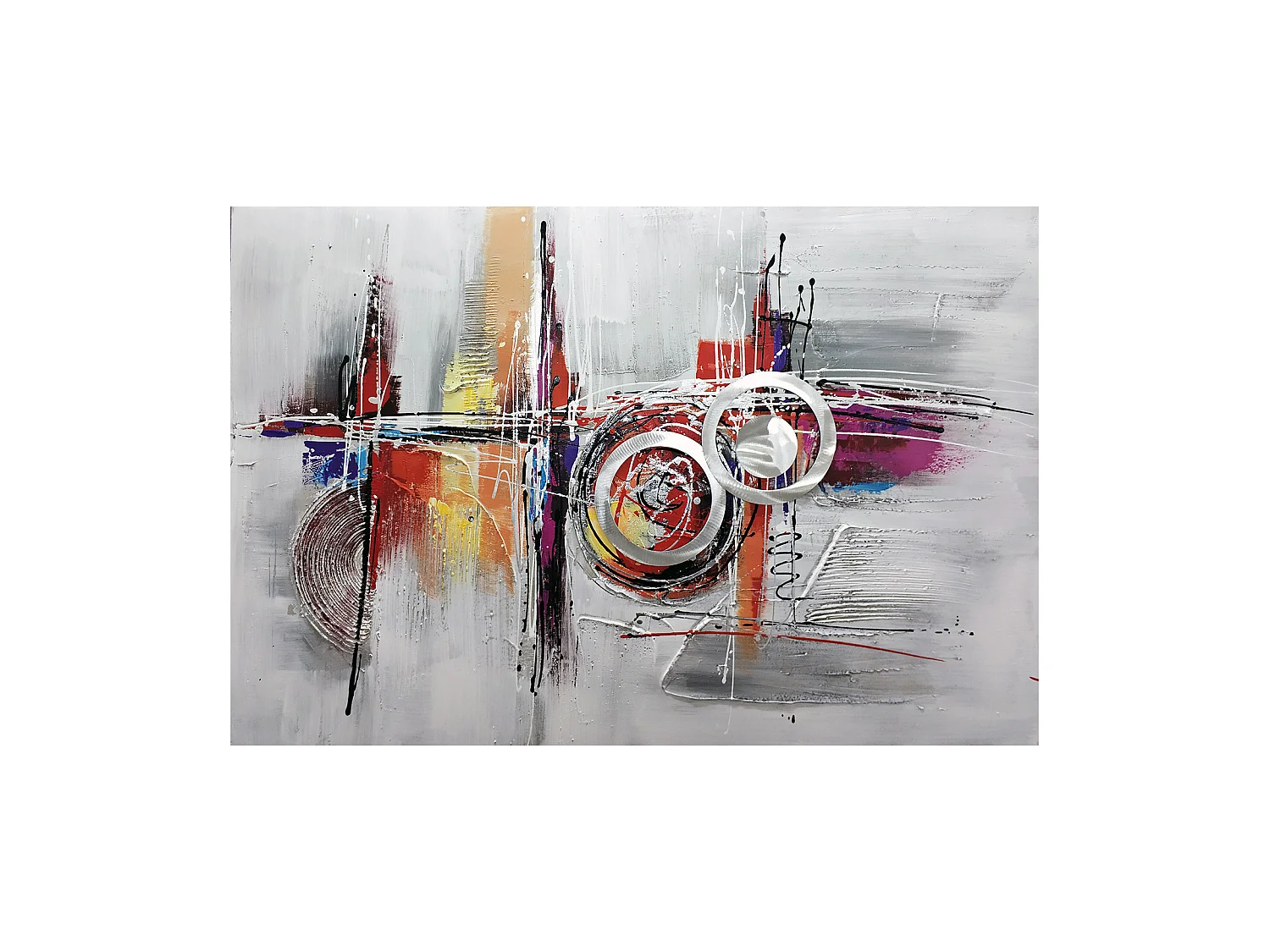 Tableau Peinture Abstraite Kuatéh II 120x80 cm Collage 3D avec Éléments en Aluminium
