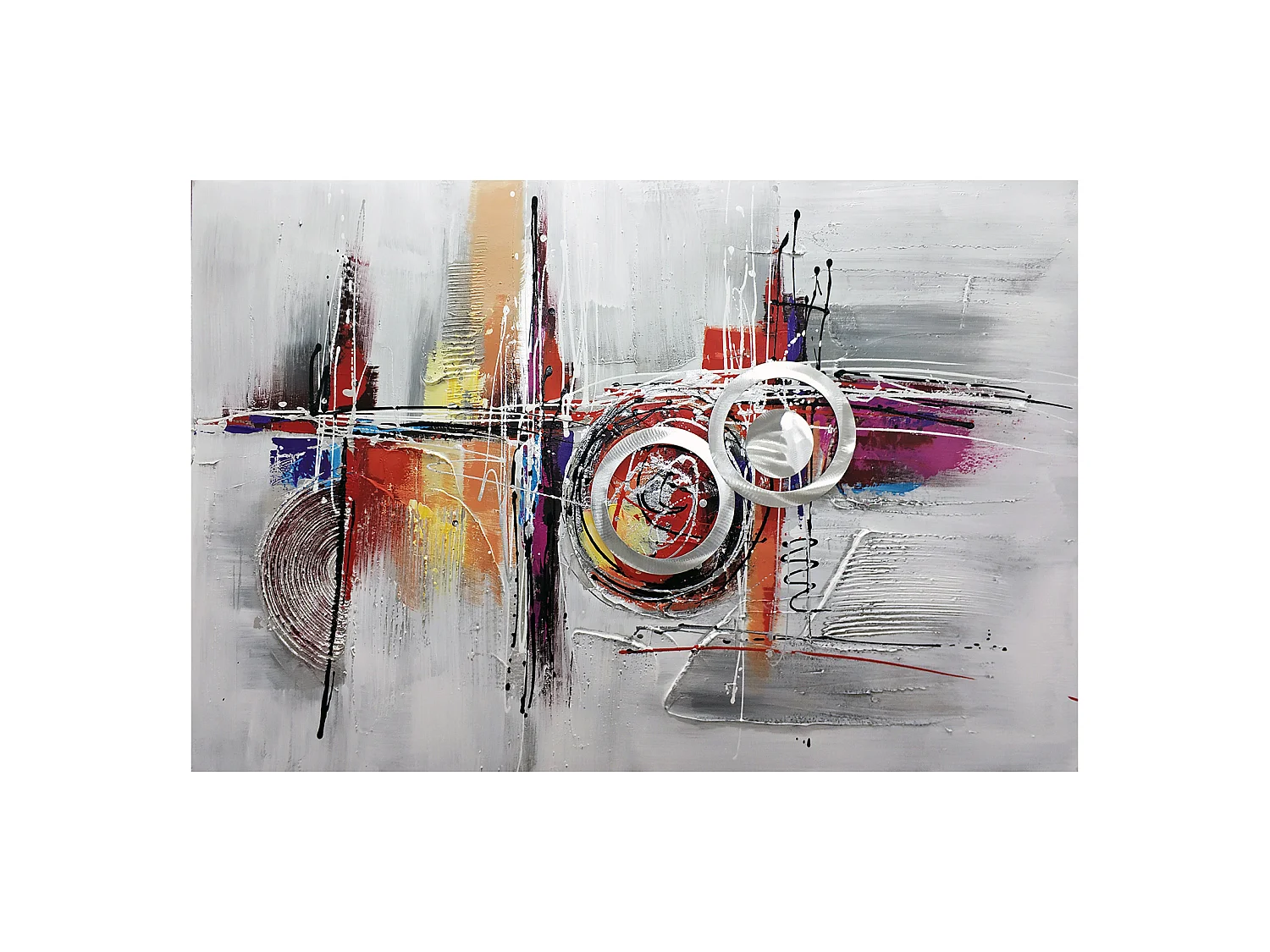 Tableau Peinture Abstraite Kuatéh II 120x80 cm Collage 3D avec Éléments en Aluminium