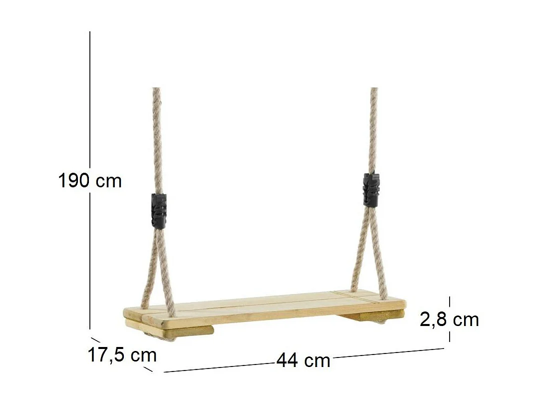 Altalena in pino trattato con corde di canapa sintetica 44x17,5cm