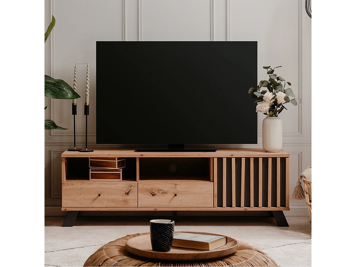 Szafka pod TV 1 drzwi 2 szuflady dąb dekor L138 cm LUBLIN