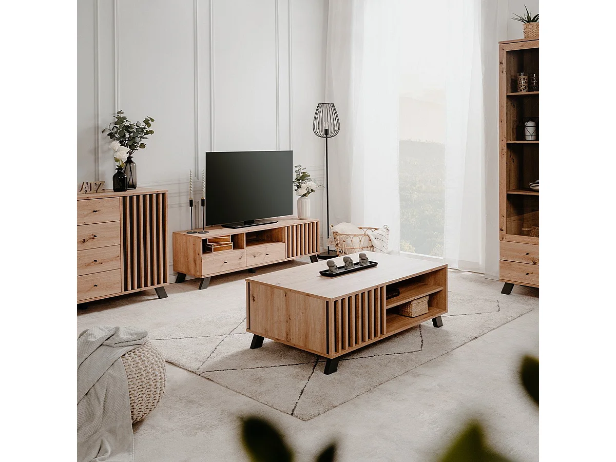 Szafka pod TV 1 drzwi 2 szuflady dąb dekor L138 cm LUBLIN