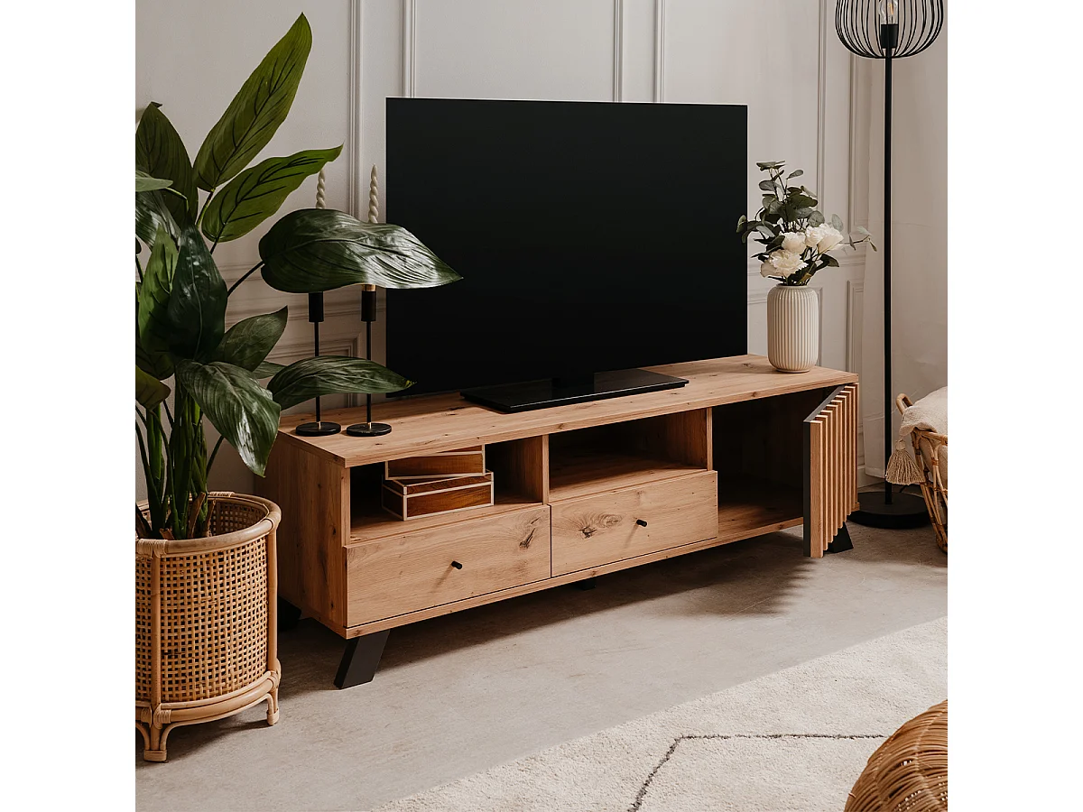 Szafka pod TV 1 drzwi 2 szuflady dąb dekor L138 cm LUBLIN
