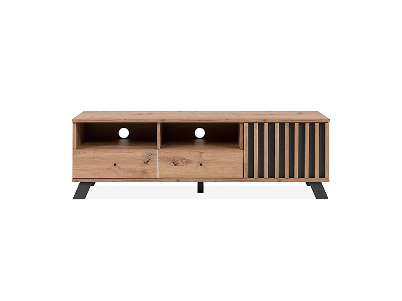 Meuble TV 1 porte 2 tiroirs décor chêne L138 cm LUBLIN