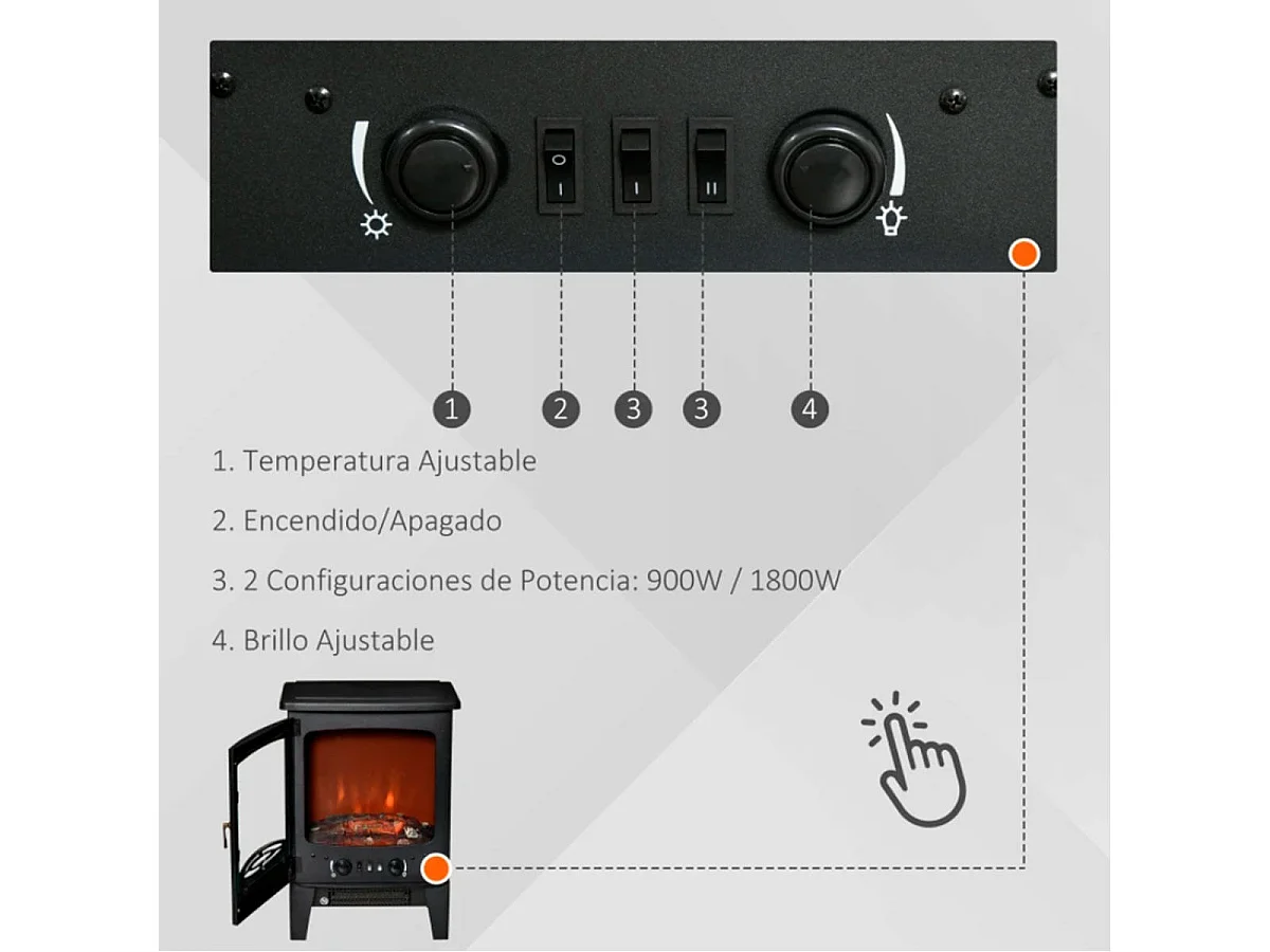 Chimenea eléctrica negro 39x26x54.8 cm HOMCOM