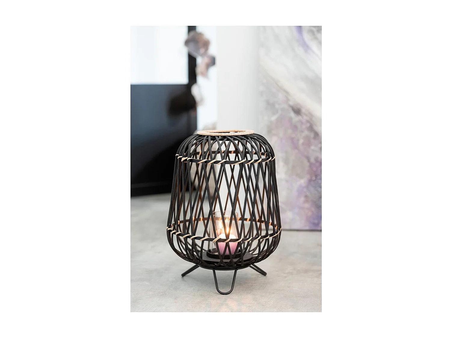 Lanterne Déco "Bambou sur Pied" 57cm Noir