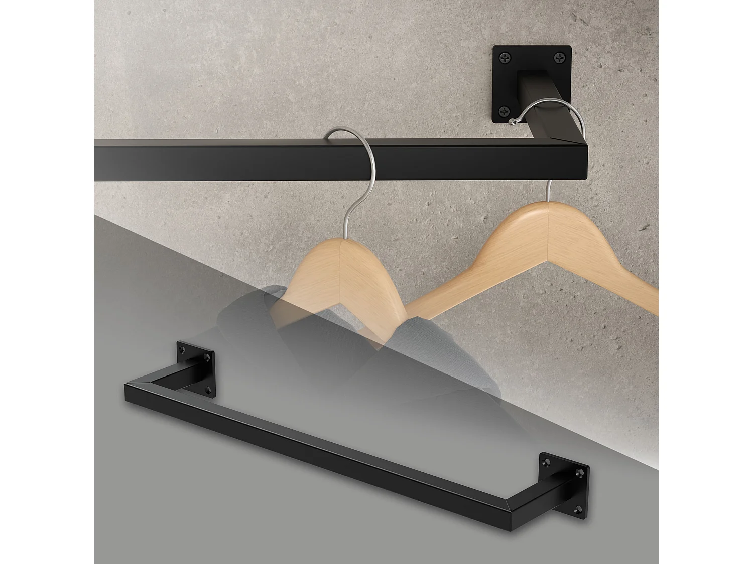 Perchero de pared 60x12cm negro para vestidor/armario barra para ropa hasta 50kg