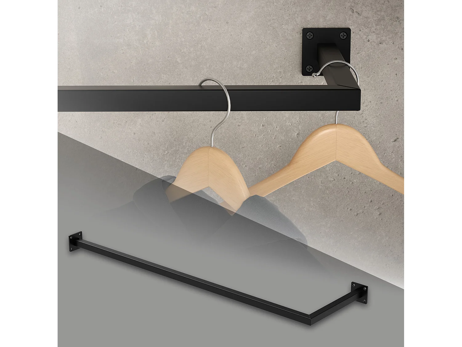 Perchero de pared 110 x 30 cm negro en forma de L para vestidor barra para ropa