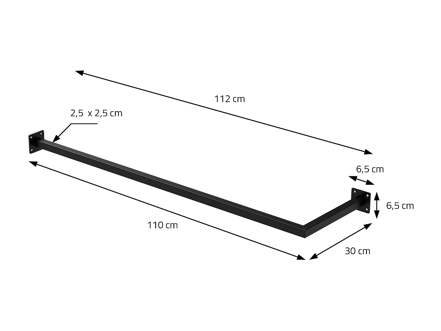 Perchero de pared 110 x 30 cm negro en forma de L para vestidor barra para ropa