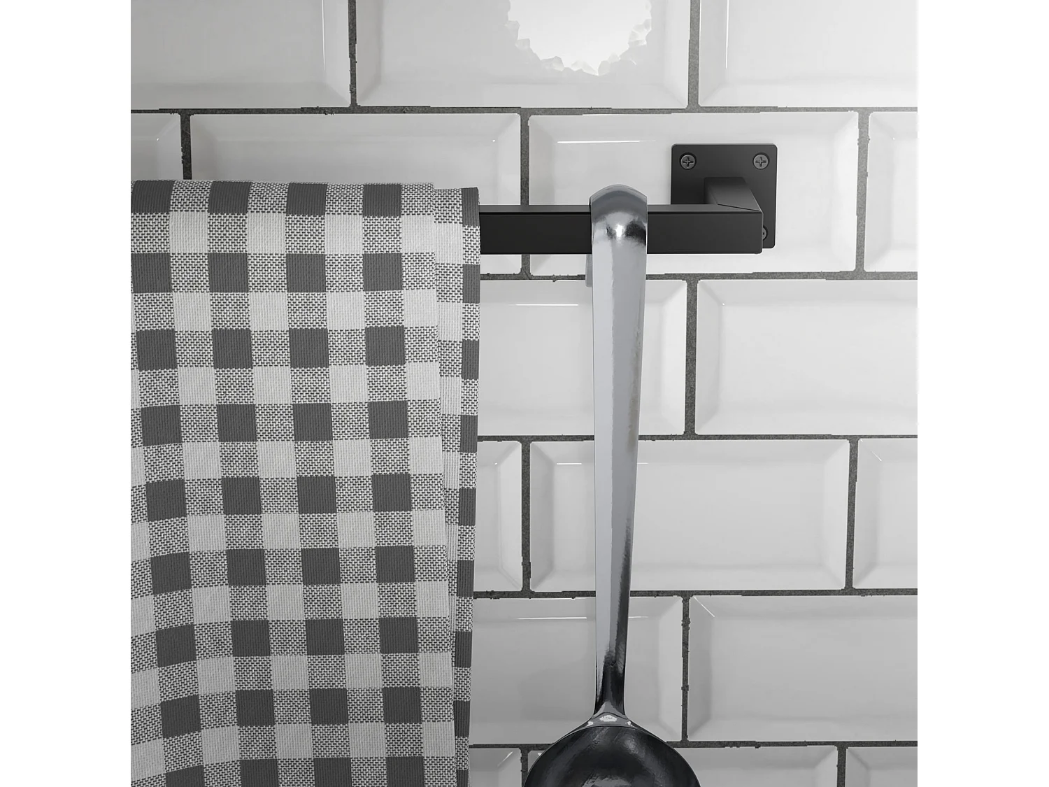 Perchero de pared 110 x 30 cm negro en forma de L para vestidor barra para ropa