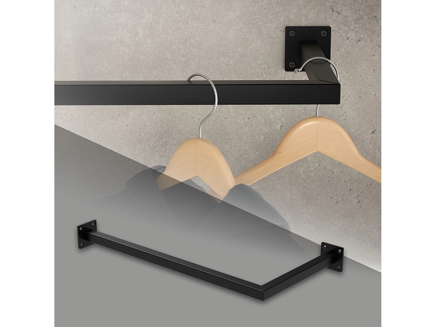 Perchero de pared 60 x 30 cm negro en forma de L para vestidor barra para ropa