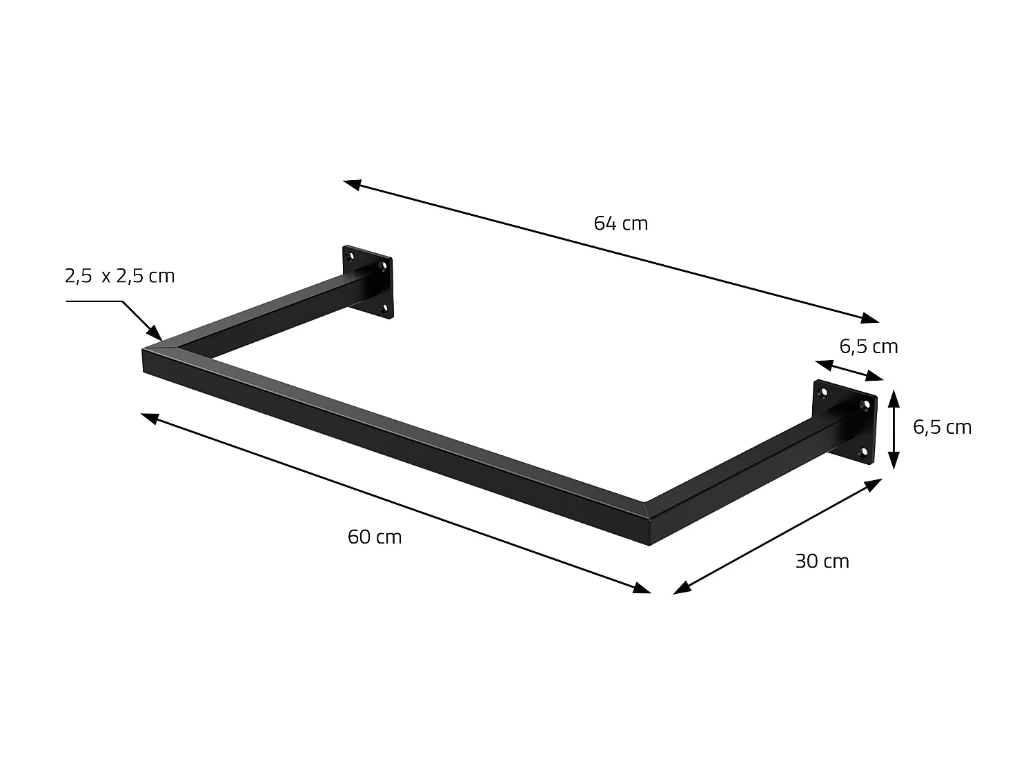 Perchero de pared 60x30cm negro para vestidor/armario barra para ropa hasta 50kg