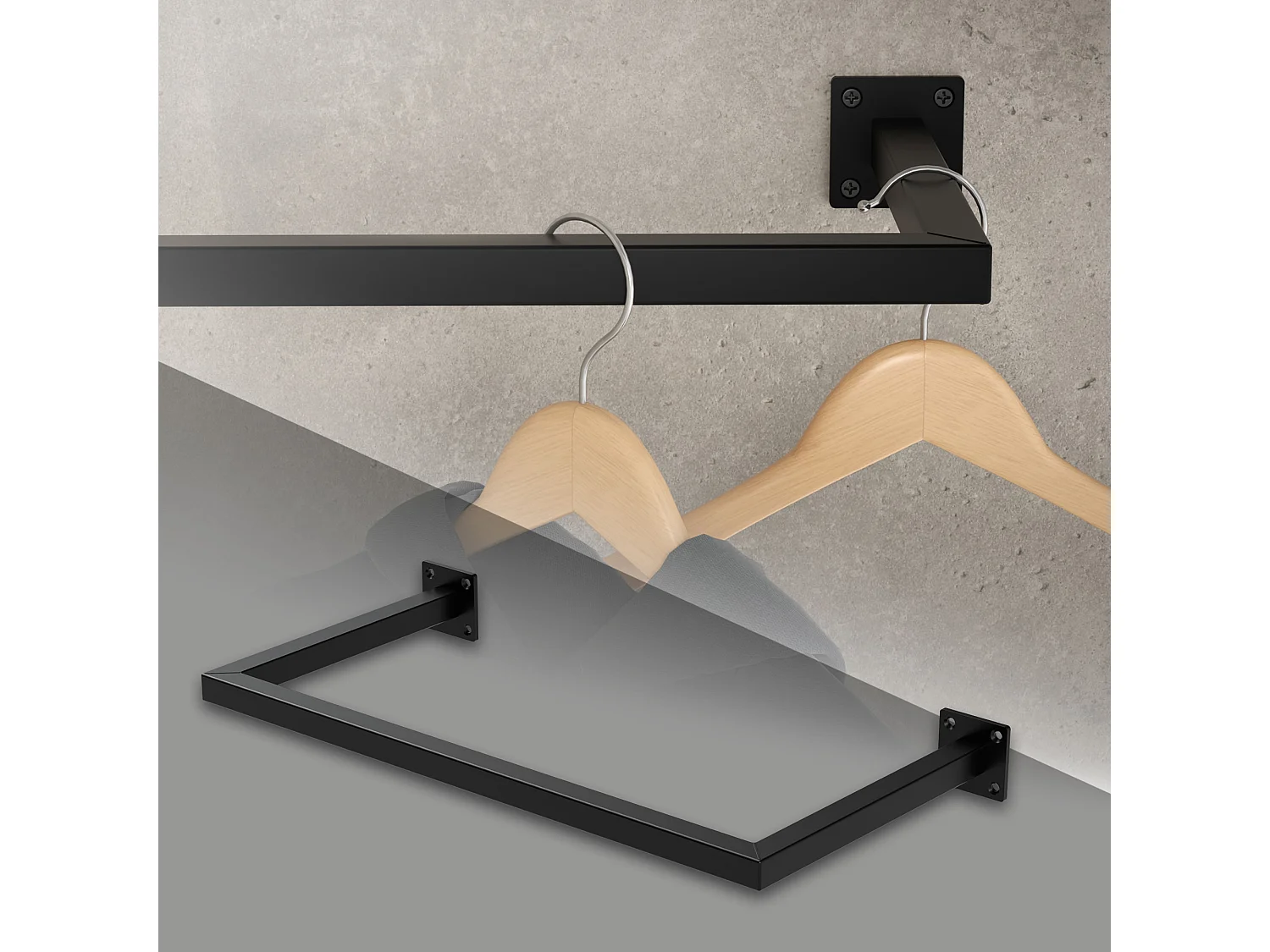 Perchero de pared 60x30cm negro para vestidor/armario barra para ropa hasta 50kg