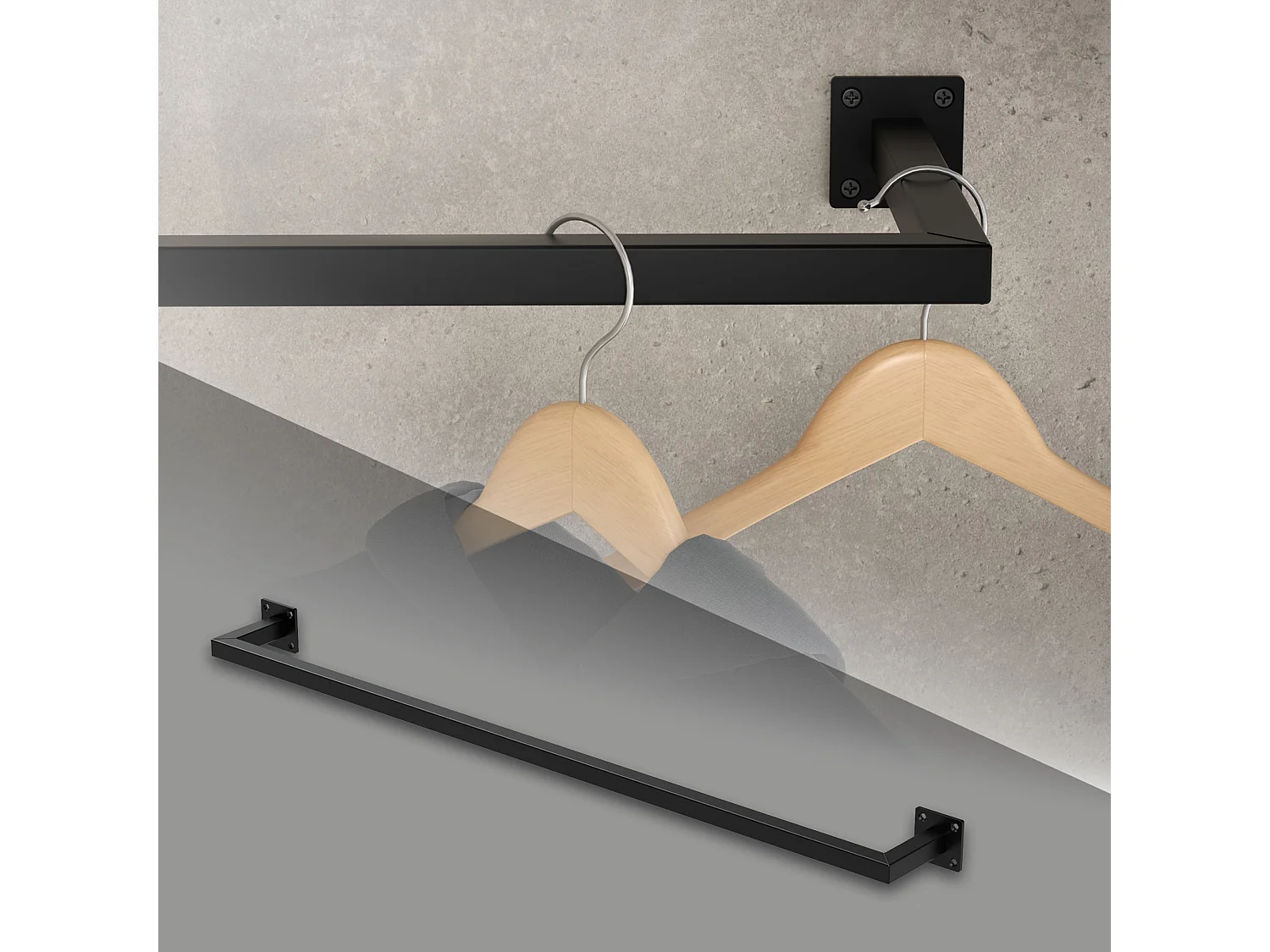 Perchero de pared 110 x 12cm negro para vestidor barra para ropa hasta 50kg