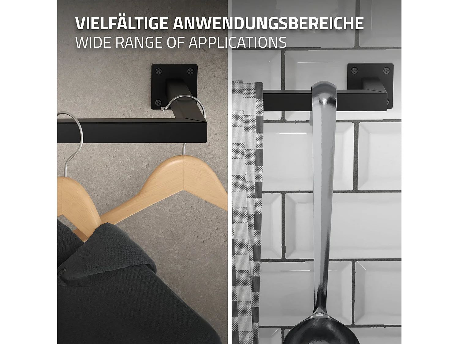 Perchero de pared 110 x 12cm negro para vestidor barra para ropa hasta 50kg