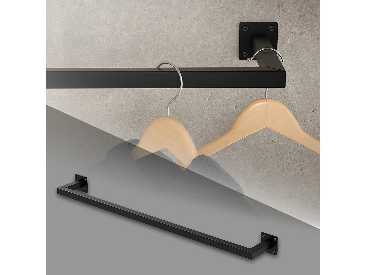 Perchero de pared 90x12cm negro para vestidor/armario barra para ropa hasta 50kg