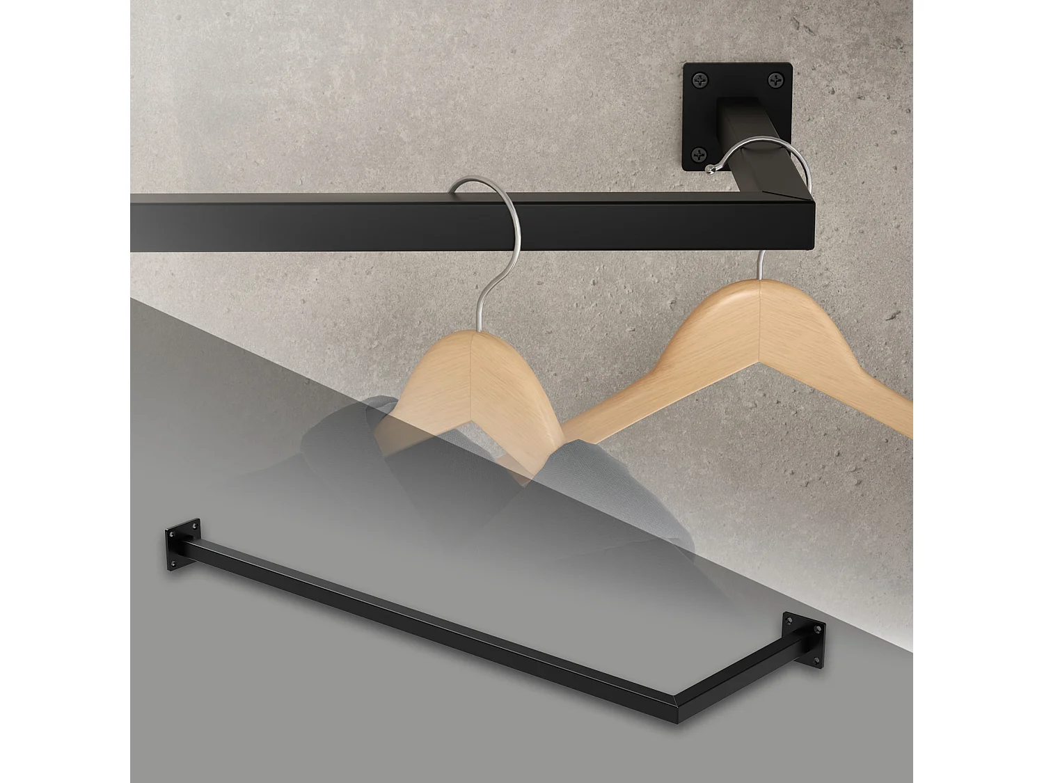 Perchero de pared 90 x 30 cm negro en forma de L para vestidor barra para ropa