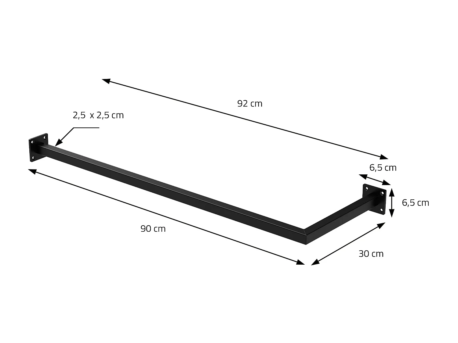 Perchero de pared 90 x 30 cm negro en forma de L para vestidor barra para ropa