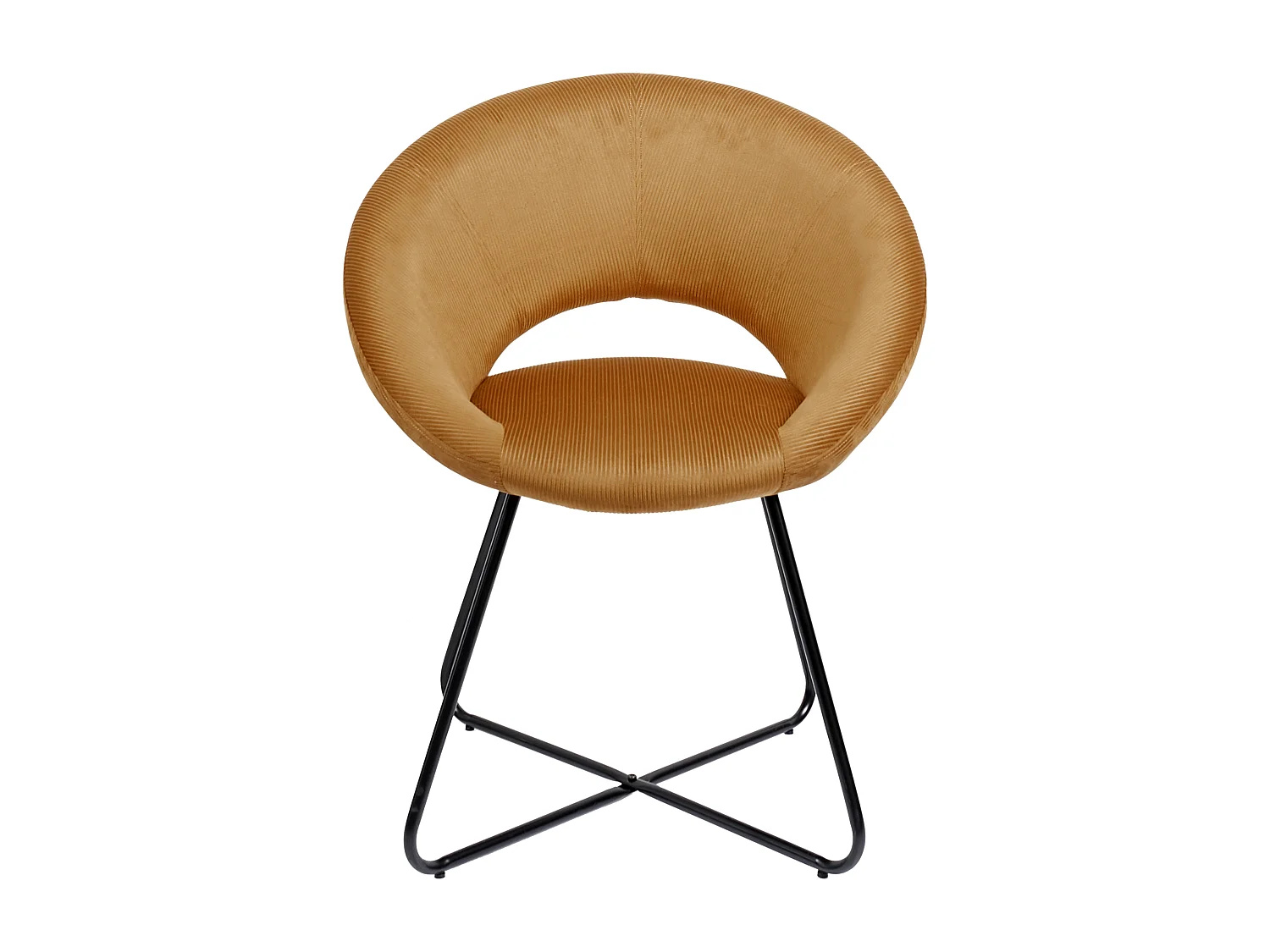 Fauteuil Rond Velours Cotele Giulia Jaune Noir, Jaune