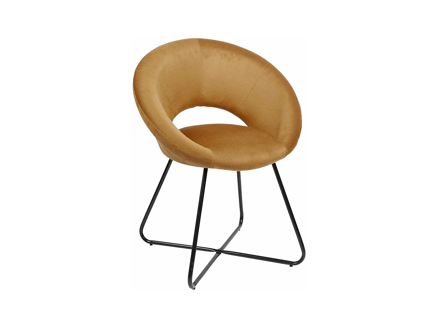 Fauteuil Rond Velours Cotele Giulia Jaune Noir, Jaune