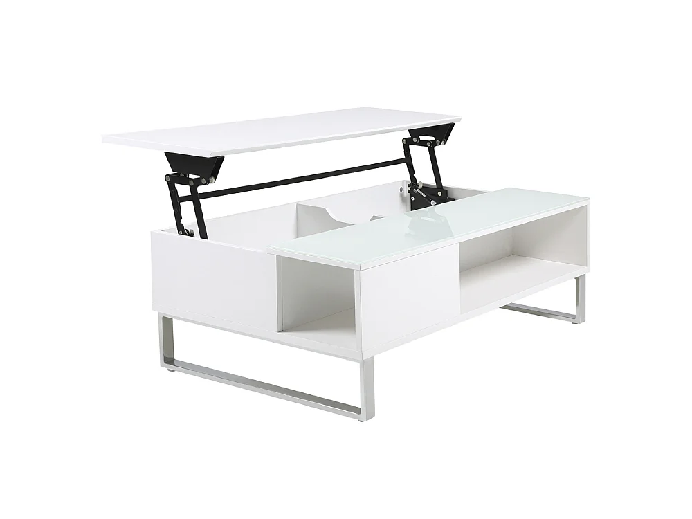 Table basse - 110x60 cm - relevable avec élément en verre trempé - blanc - KOSTRENA