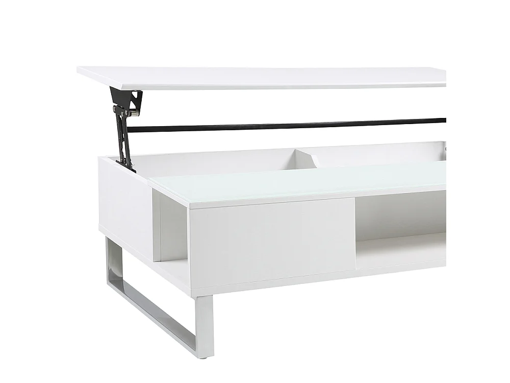 Table basse - 110x60 cm - relevable avec élément en verre trempé - blanc - KOSTRENA