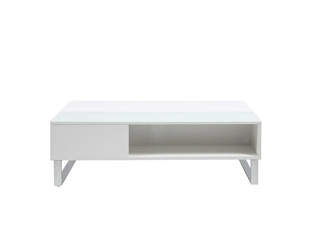 Table basse - 110x60 cm - relevable avec élément en verre trempé - blanc - KOSTRENA