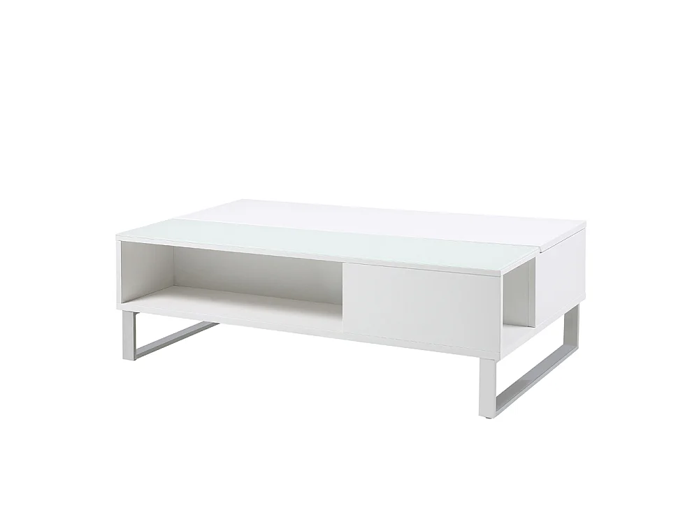 Table basse - 110x60 cm - relevable avec élément en verre trempé - blanc - KOSTRENA