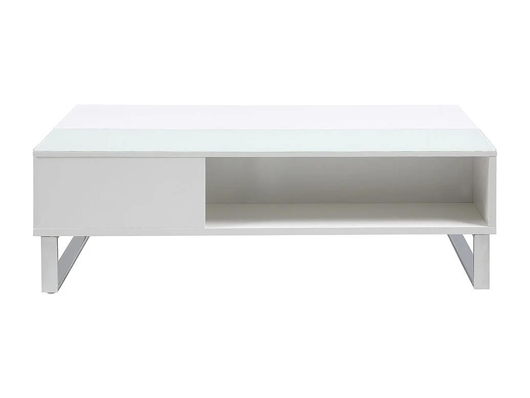 Table basse - 110x60 cm - relevable avec élément en verre trempé - blanc - KOSTRENA