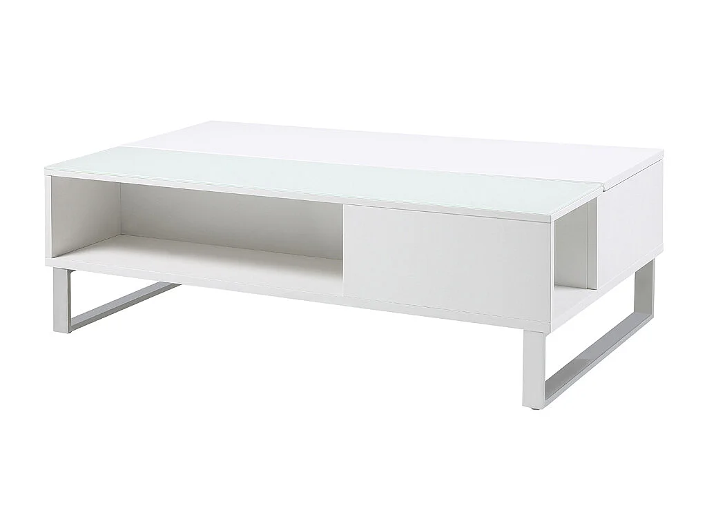 Table basse - 110x60 cm - relevable avec élément en verre trempé - blanc - KOSTRENA
