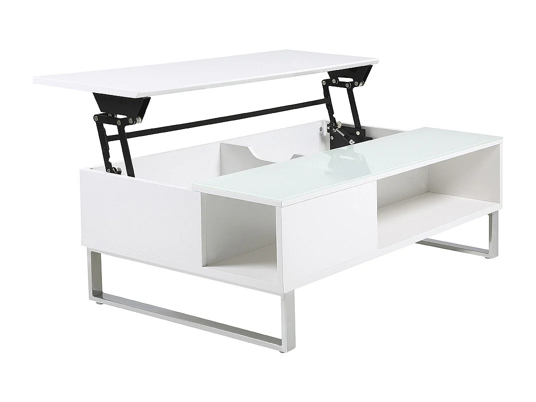 Table basse - 110x60 cm - relevable avec élément en verre trempé - blanc - KOSTRENA