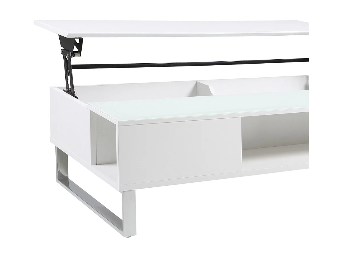 Table basse - 110x60 cm - relevable avec élément en verre trempé - blanc - KOSTRENA