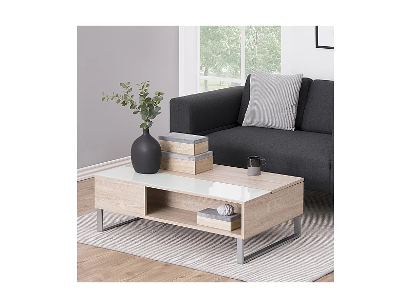 Couchtisch, Wohnzimmertisch in Sonoma Eiche mit Glaseinsatz 110x60 cm - KOSTRENA
