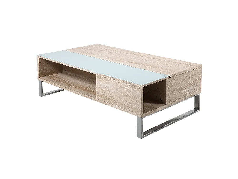 Salontafel - 110x60 cm - opklapbaar met gehard glazen element - Sonoma eiken - KOSTRENA