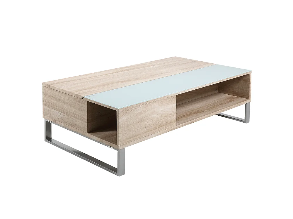 Salontafel - 110x60 cm - opklapbaar met gehard glazen element - Sonoma eiken - KOSTRENA
