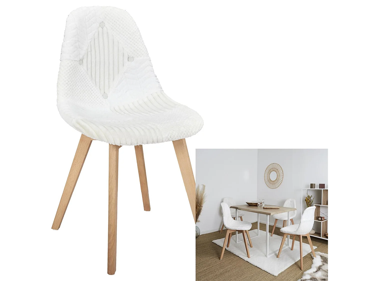 Chaise Scandinave Patchwork Blanc - Lot De 4 Beige, Marron