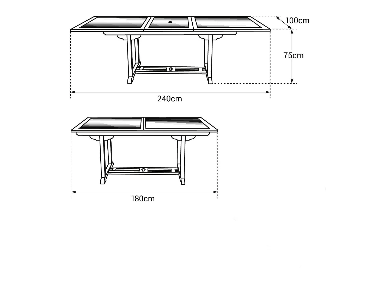 SALENTO - TABLE DE JARDIN EN TECK  - TABLE RECTANGULAIRE EXTENSIBLE - Table de Jardin 180 cm à 240 cm - 6 à 8 Personnes