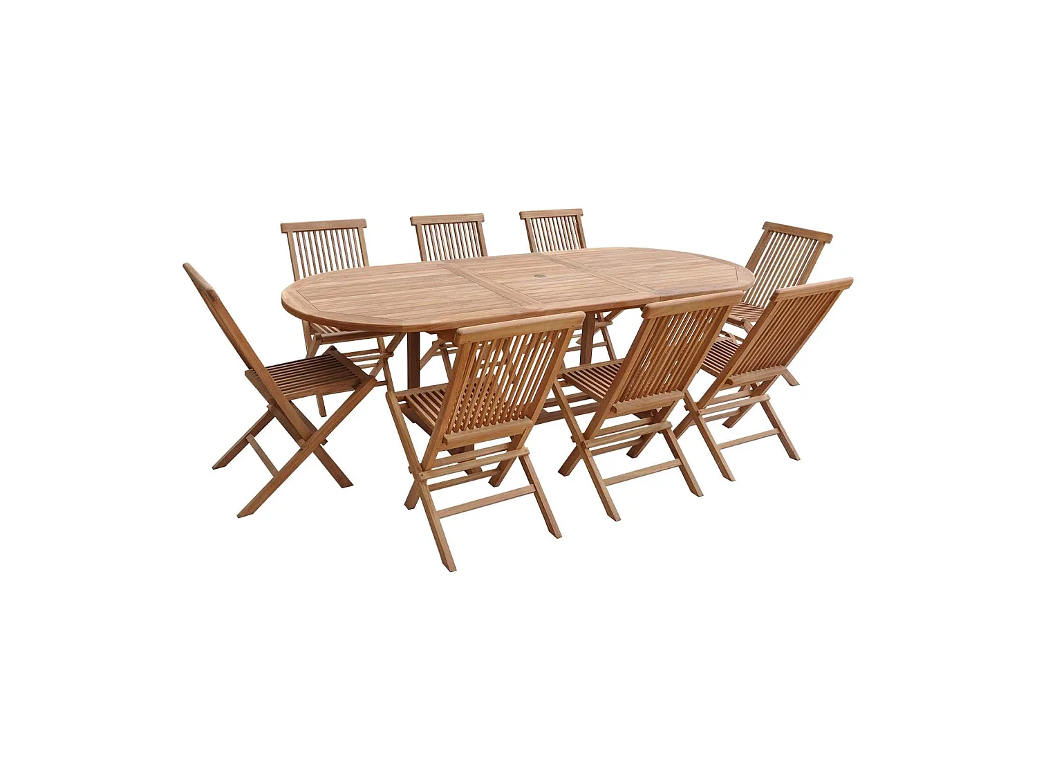 SALENTO - Ensemble table de jardin ovale extensible et chaises pliantes en teck - 180 à 240 CM - 8 Personnes - Chaises X 8