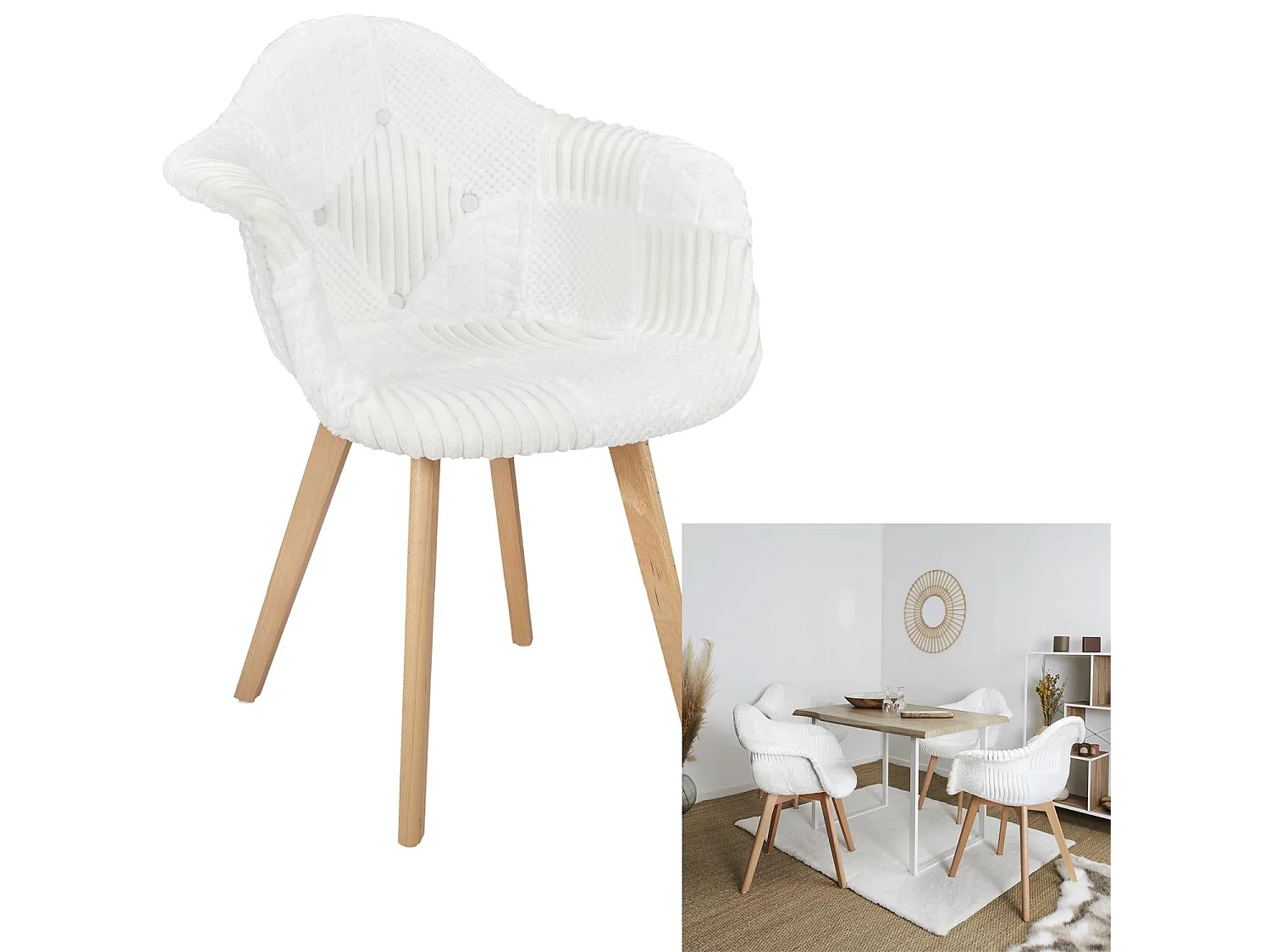 Fauteuil scandinave patchwork blanc