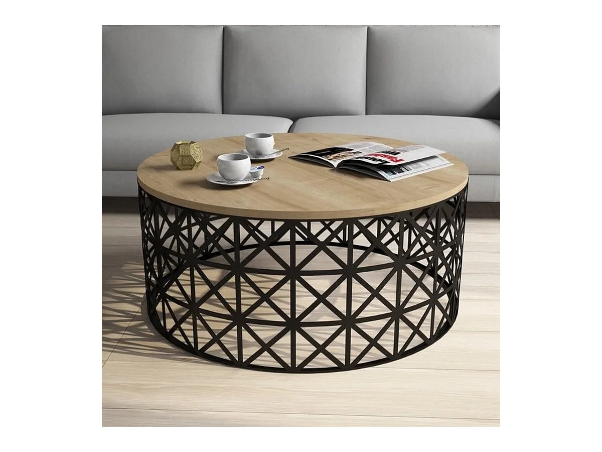 Table basse SELIN coloris chêne 90 x 90 x 38 cm