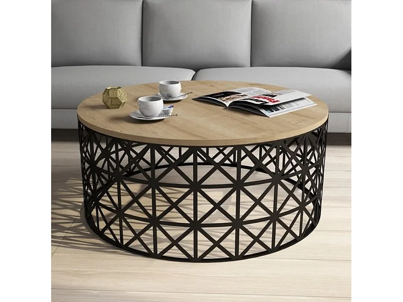 Table basse SELIN coloris chêne 90 x 90 x 38 cm