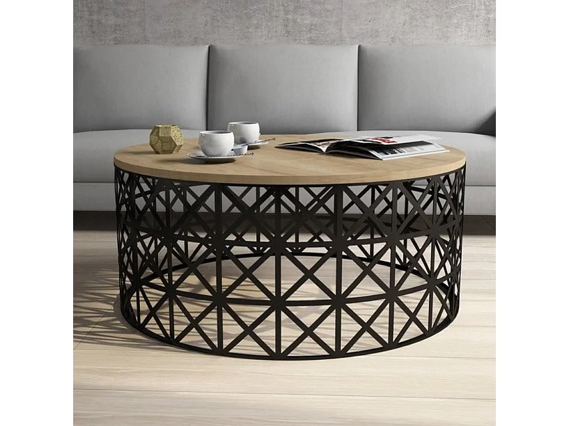 Table basse SELIN coloris chêne 90 x 90 x 38 cm