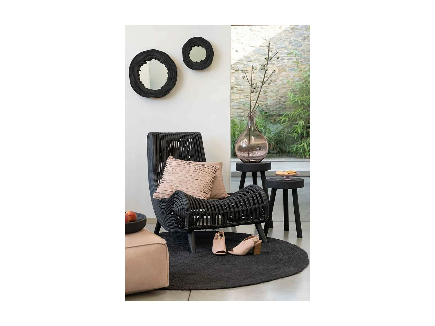 Miroir Mural Déco en Bois "Jenny" 42cm Noir