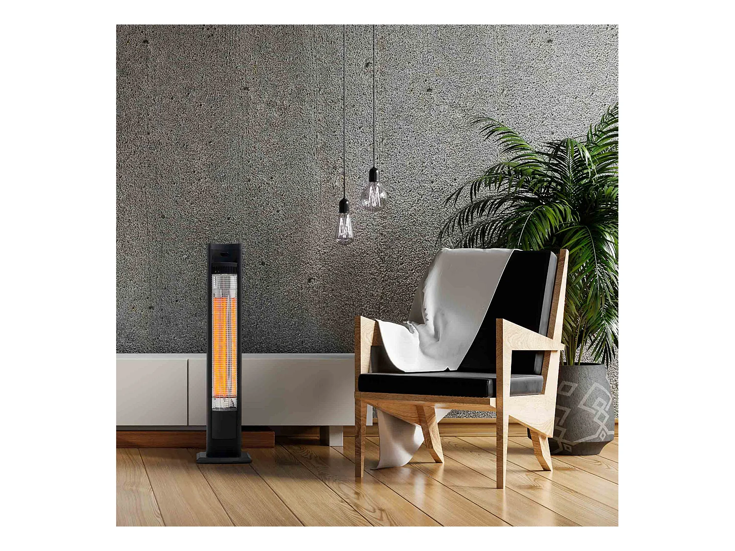 Chauffage Électrique Portable Infrarouge Fibre Carbone 2000W Int. et Ext. Kekai 17,2x7,4x102 cm Télécommande incluse