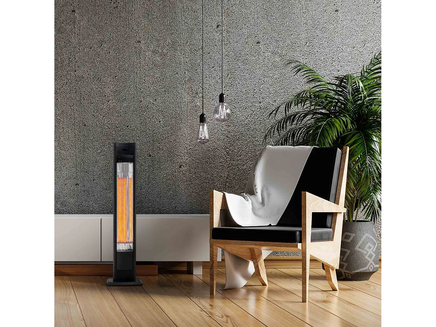 Chauffage Électrique Portable Infrarouge Fibre Carbone 2000W Int. et Ext. Kekai 17,2x7,4x102 cm Télécommande incluse