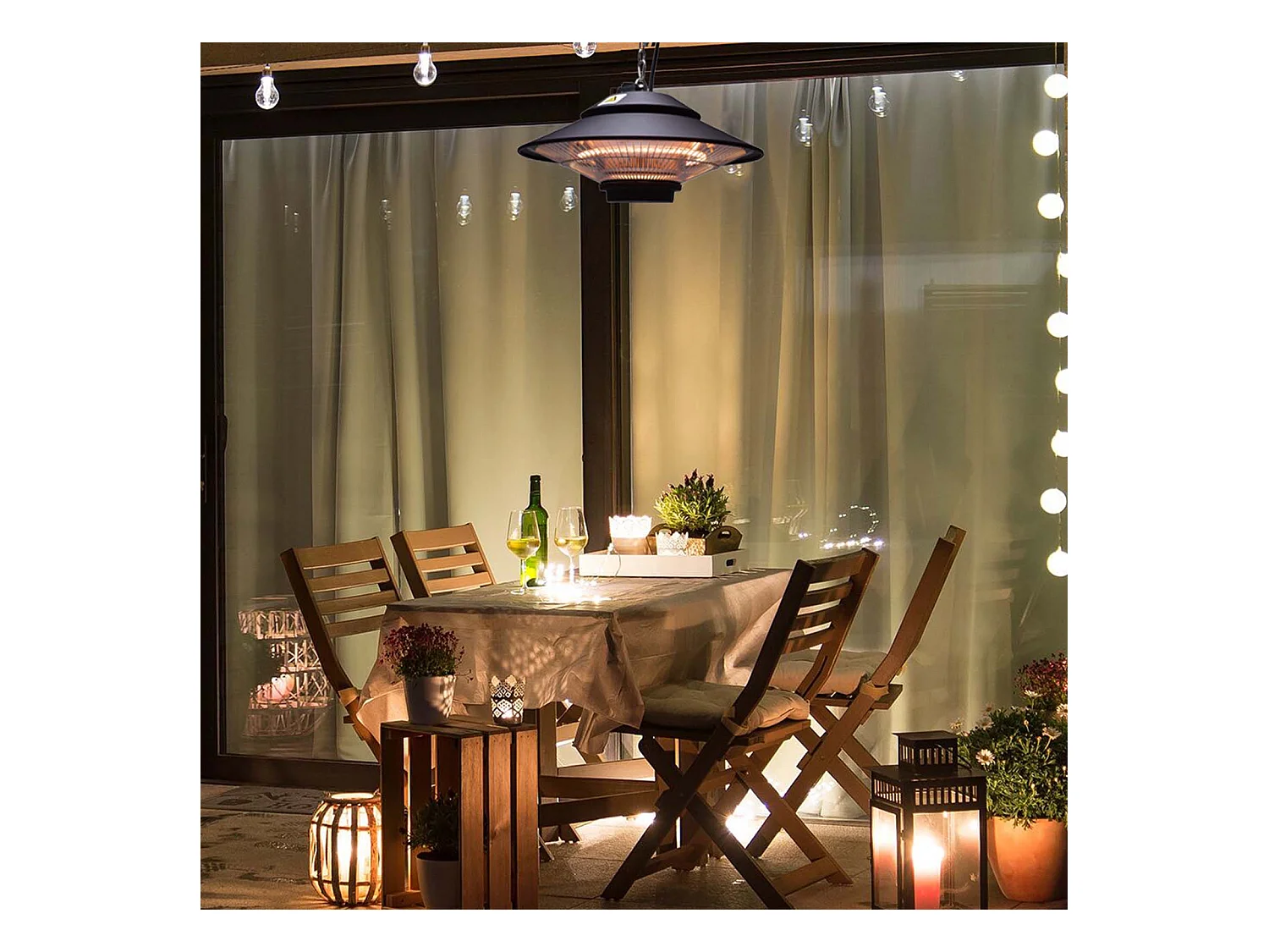 Chauffage Électrique Infrarouge Halogène 1500W Int. et Ext. Kekai Design Suspendu 42,5x42,5x24cm Télécommande incluse